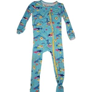 Bellabu Bear Baby Shark Bamboo Convertible Footie Pajamas Blue Toddler 2T-3T